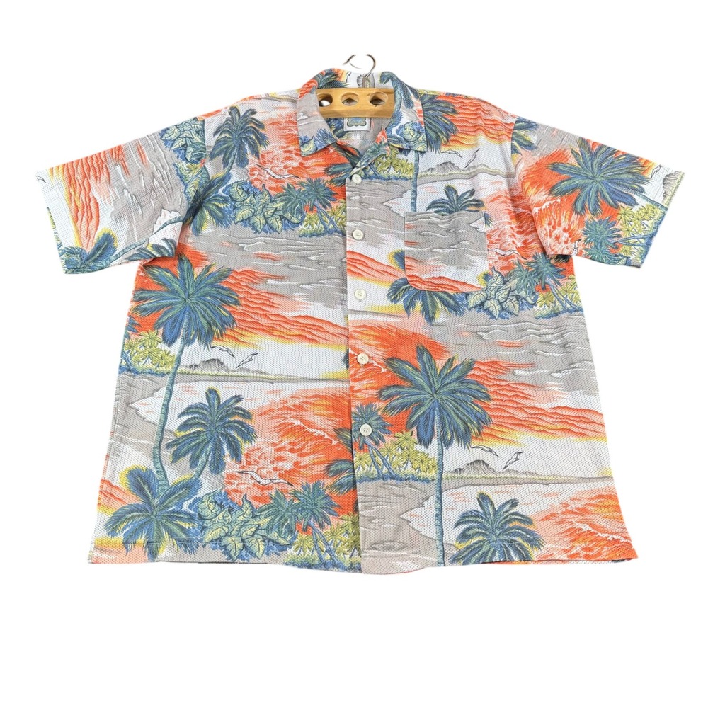 Ocean Current Vintage Original Men Large Mesh Tropical Palm Tree Sunset Shirt